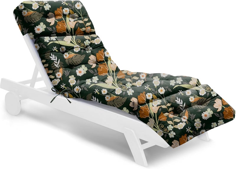 Tycdiose Outdoor Chaise Lounge Chair Cushion Waterproof 74.4 x 22 x 4.7 Inches Memory Foam Lounge Chair Cushions for Outdoor Furniture with Ties, Thickened Pool Lounge Chair Cushion, Green Floral - Image 1